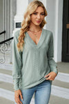 V-Neck Lantern Sleeve T-Shirt Gum Leaf Women's T-Shirts - Tophatter Daily Deals