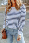 Striped Long Sleeve Round Neck Top Blouses - Tophatter Daily Deals