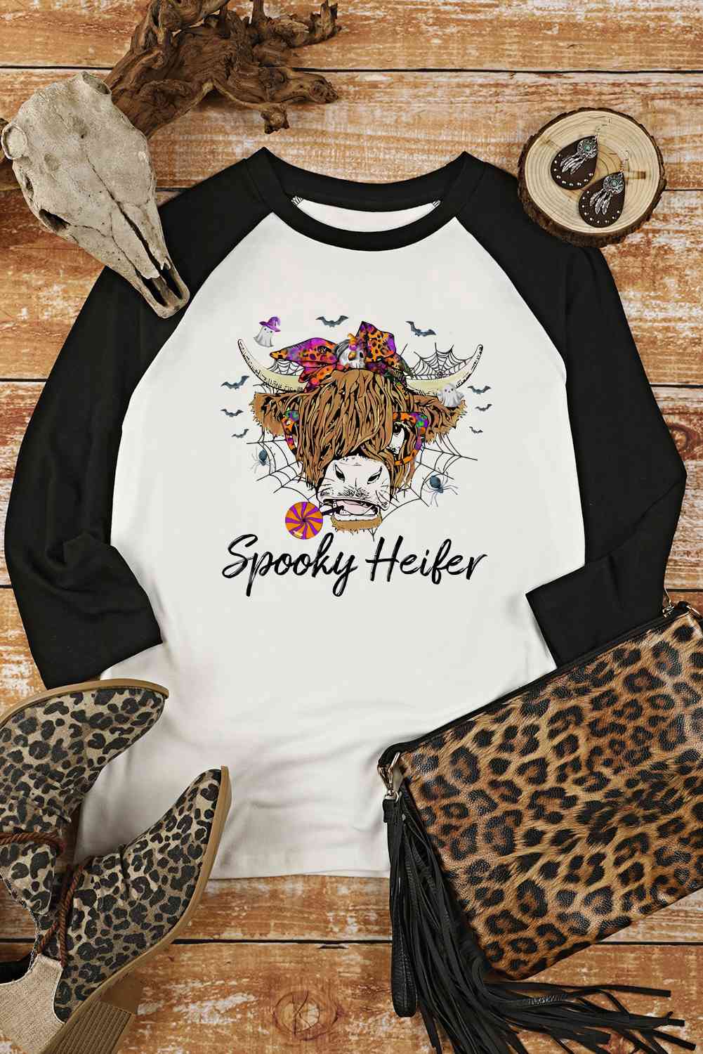 Round Neck Raglan Sleeve Halloween Theme T-Shirt - Tophatter Deals