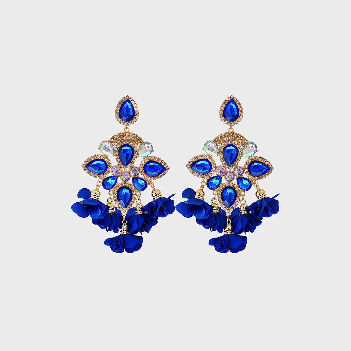 Flower Shape Rhinestone Alloy Dangle Earrings Royal Blue One Size Earrings - Tophatter Daily Deals