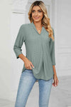 Eyelet Three-Quarter Sleeve Blouse Gum Leaf Blouses - Tophatter Daily Deals