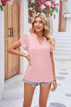 Swiss Dot Petal Sleeve Notched Top Blush Pink Women's T-Shirts - Tophatter Daily Deals