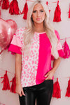 Leopard Color Block Dropped Shoulder Tee Hot Pink Women's T-Shirts - Tophatter Daily Deals