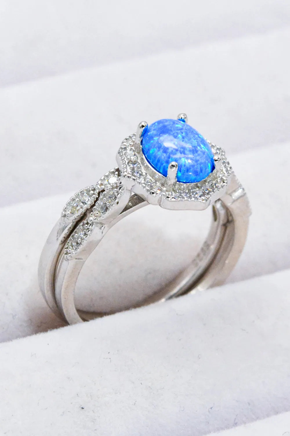 2-Piece 925 Sterling Silver Opal Ring Set Opal - Tophatter Daily Deals