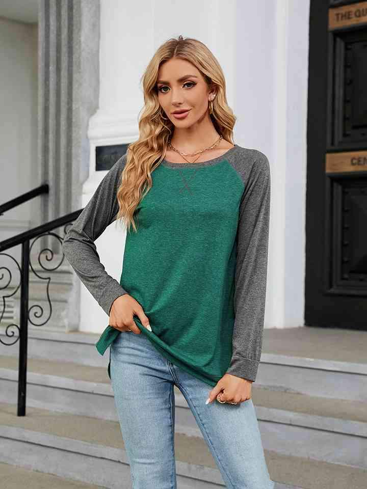 Round Neck Raglan Sleeve T-Shirt Women's T-Shirts - Tophatter Daily Deals