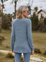 Ribbed Round Neck Long Sleeve Tee Women's T-Shirts - Tophatter Daily Deals