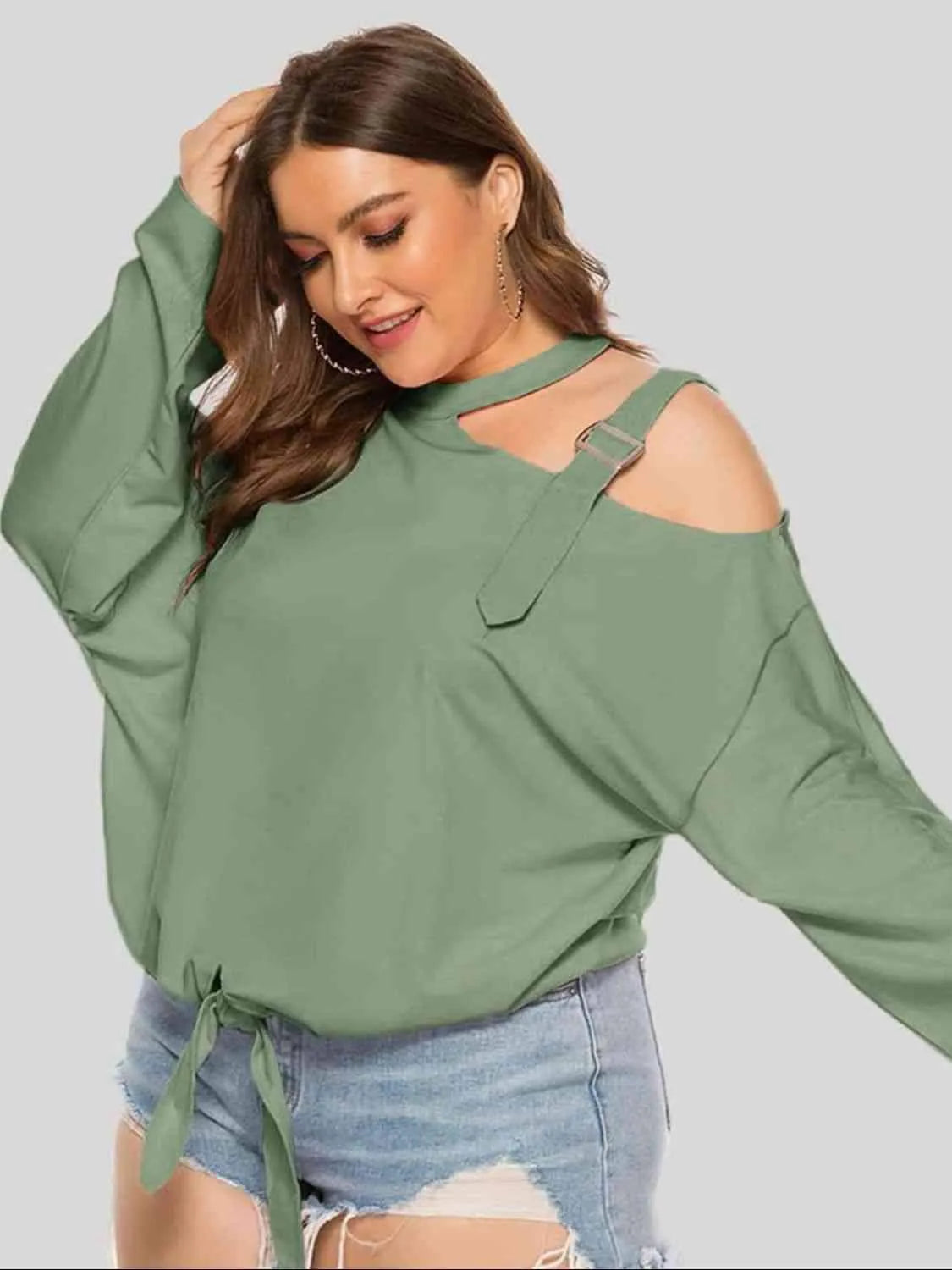 Plus Size Cold-Shoulder Tied Top Blouses - Tophatter Daily Deals