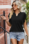 Ruffled Notched Cap Sleeve T-Shirt Women's T-Shirts - Tophatter Daily Deals