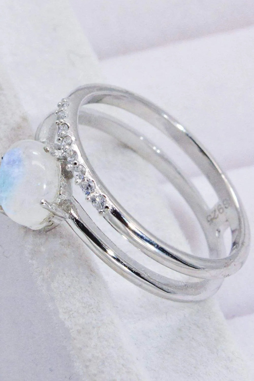 Natural Moonstone and Zircon Double-Layered Ring Moonstone - Tophatter Daily Deals