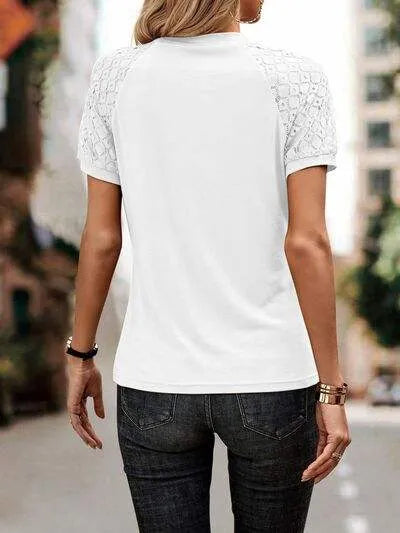Openwork Lace Detail Short Sleeve T-Shirt Women's T-Shirts - Tophatter Daily Deals