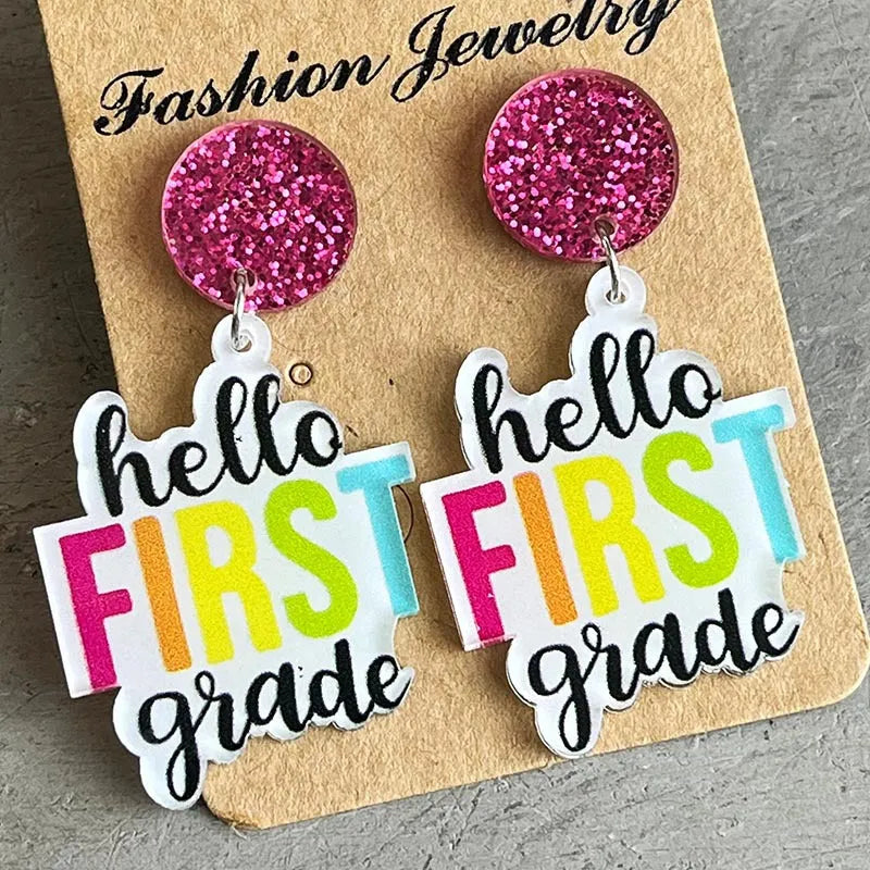 HELLO SECOND GRADE Acrylic Dangle Earrings Style A One Size Earrings - Tophatter Daily Deals