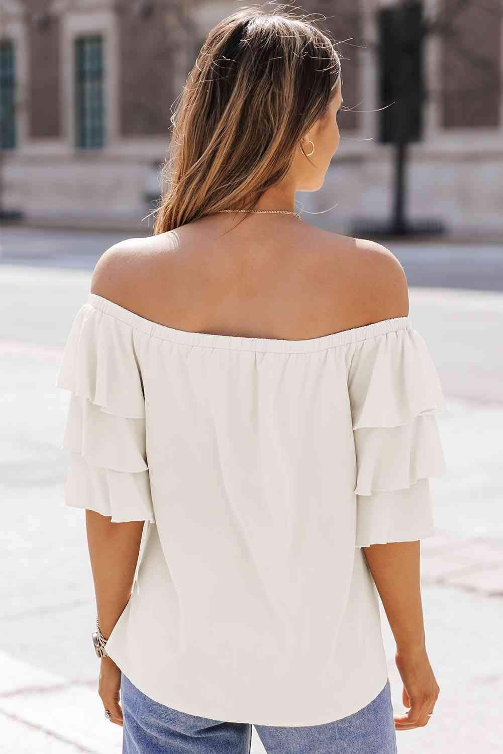 Off-Shoulder Layered Sleeve Blouse Blouses - Tophatter Daily Deals