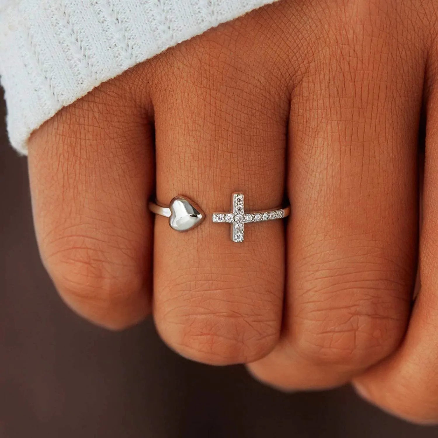 Heart Shape Cross Inlaid Zircon Open Ring Rings - Tophatter Daily Deals