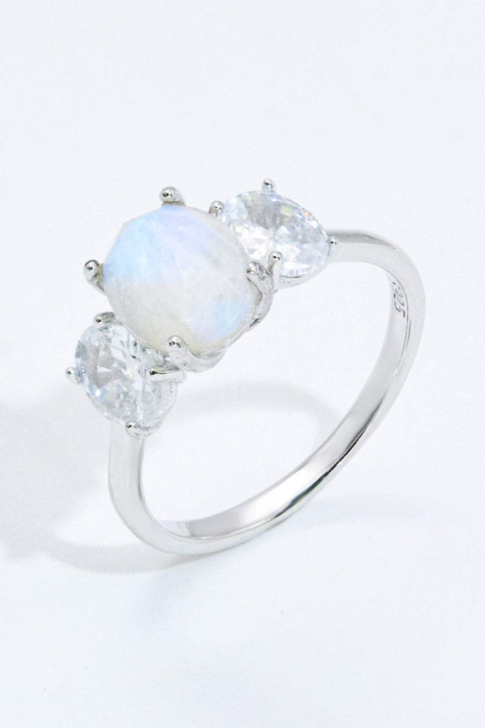 Natural Moonstone and Zircon Ring Silver Moonstone - Tophatter Daily Deals