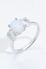 Natural Moonstone and Zircon Ring Silver Moonstone - Tophatter Daily Deals