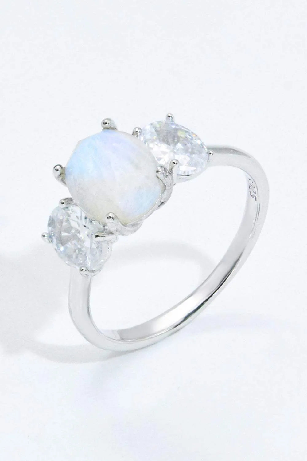 Natural Moonstone and Zircon Ring Silver Moonstone - Tophatter Daily Deals