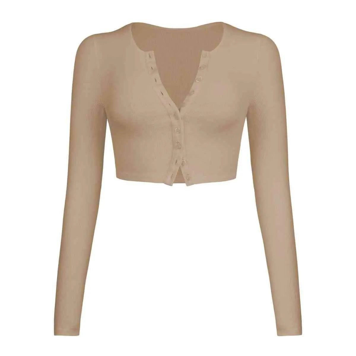 Double Take Button Down Long Sleeve Cropped Top Blouses - Tophatter Daily Deals
