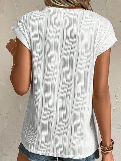 Textured Round Neck Cap Sleeve T-Shirt Women's T-Shirts - Tophatter Daily Deals