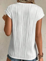 Textured Round Neck Cap Sleeve T-Shirt Women's T-Shirts - Tophatter Daily Deals