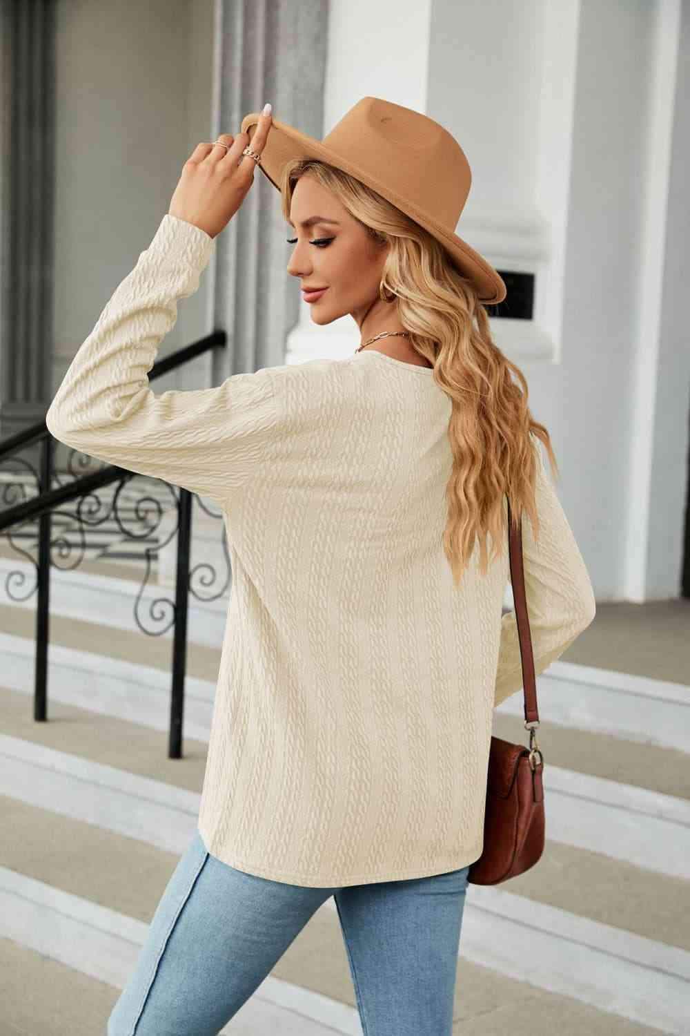 Decorative Button V-Neck Long Sleeve T-Shirt Women's T-Shirts - Tophatter Daily Deals