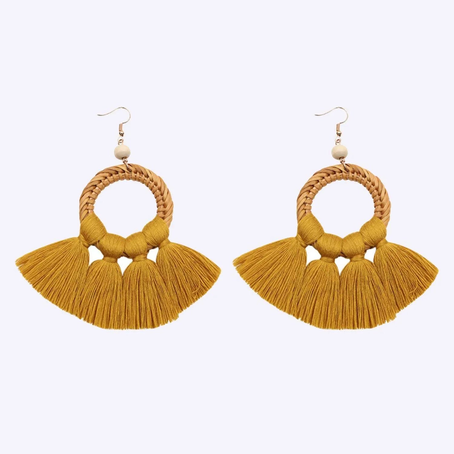 Tassel Cotton Cord Rattan Dangle Earrings Caramel One Size Earrings - Tophatter Daily Deals