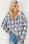 Plaid Long Sleeve Buttoned Hoodie Blouses - Tophatter Daily Deals