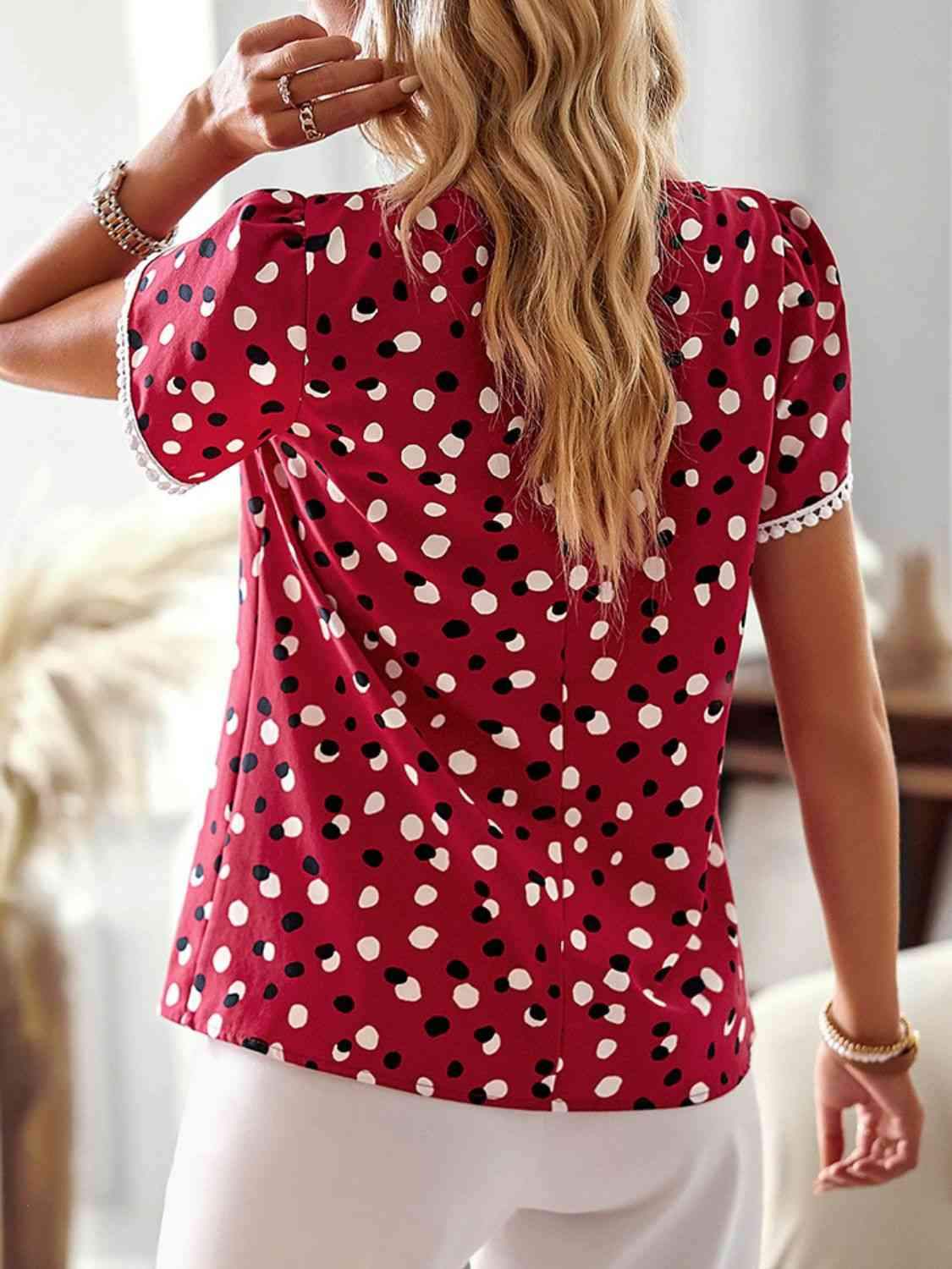 Printed Petal Sleeve Round Neck Blouse Blouses - Tophatter Daily Deals