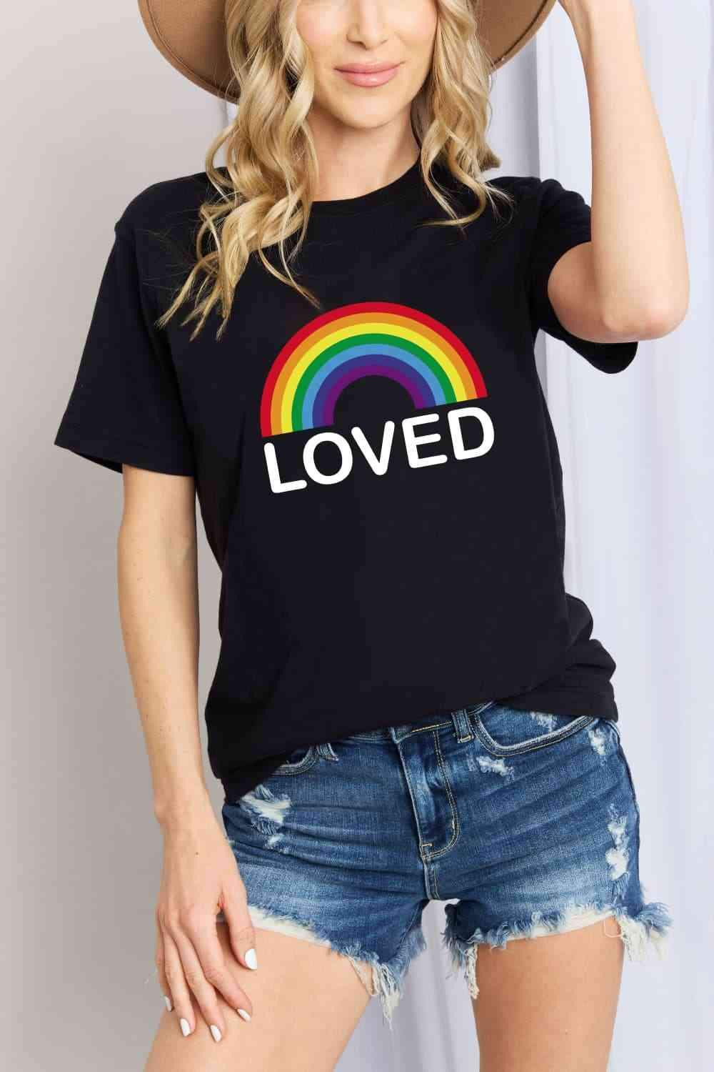 Simply Love LOVED Graphic Cotton T-Shirt Black Women's T-Shirts - Tophatter Daily Deals