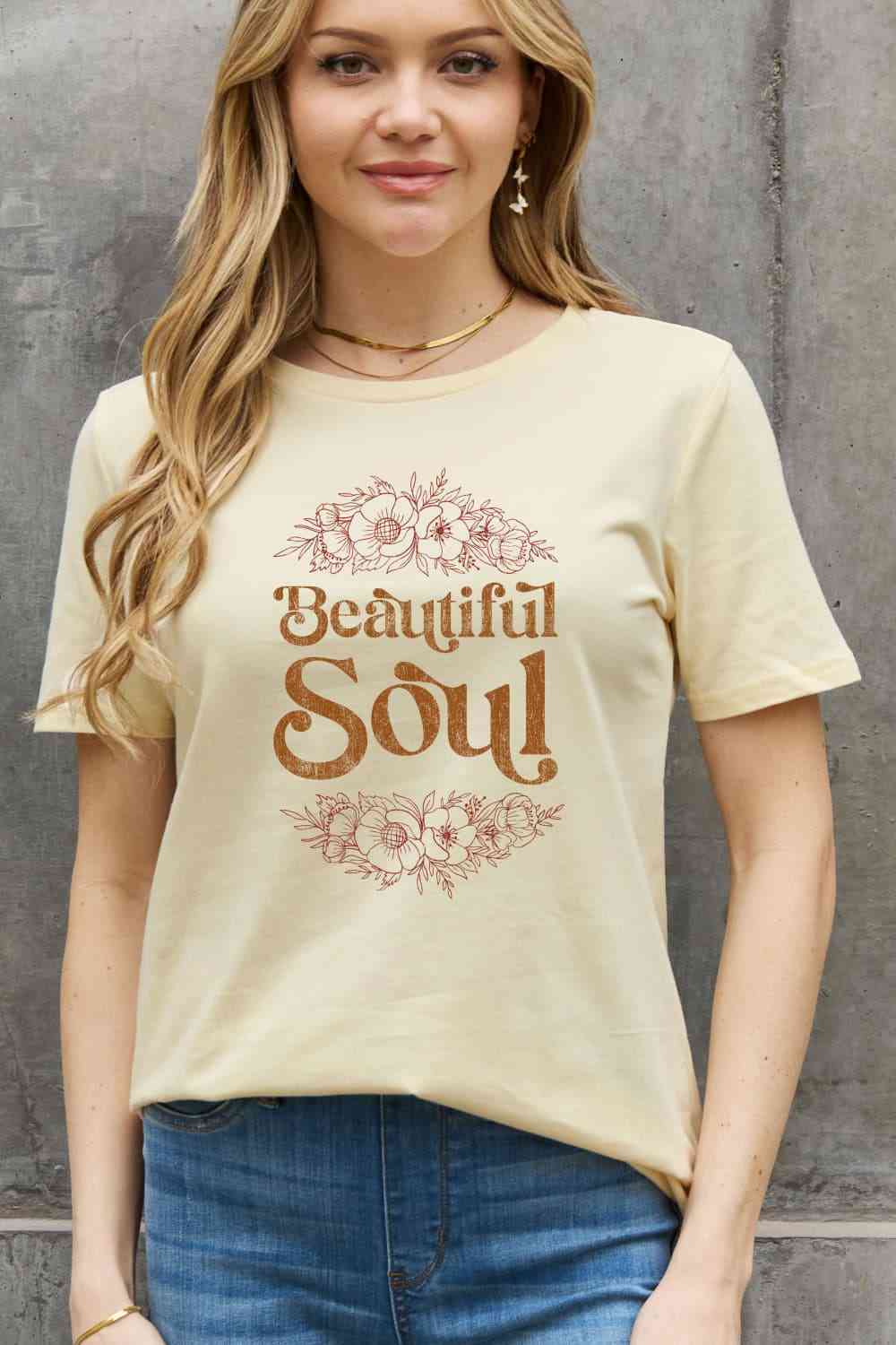 Simply Love Full Size BEAUTIFUL SOUL Graphic Cotton Tee Women's T-Shirts - Tophatter Daily Deals