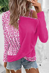 Leopard Asymmetrical Neck Long Sleeve Blouse Hot Pink Blouses - Tophatter Daily Deals