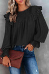 Smocked Flounce Sleeve Blouse Black Blouses - Tophatter Daily Deals