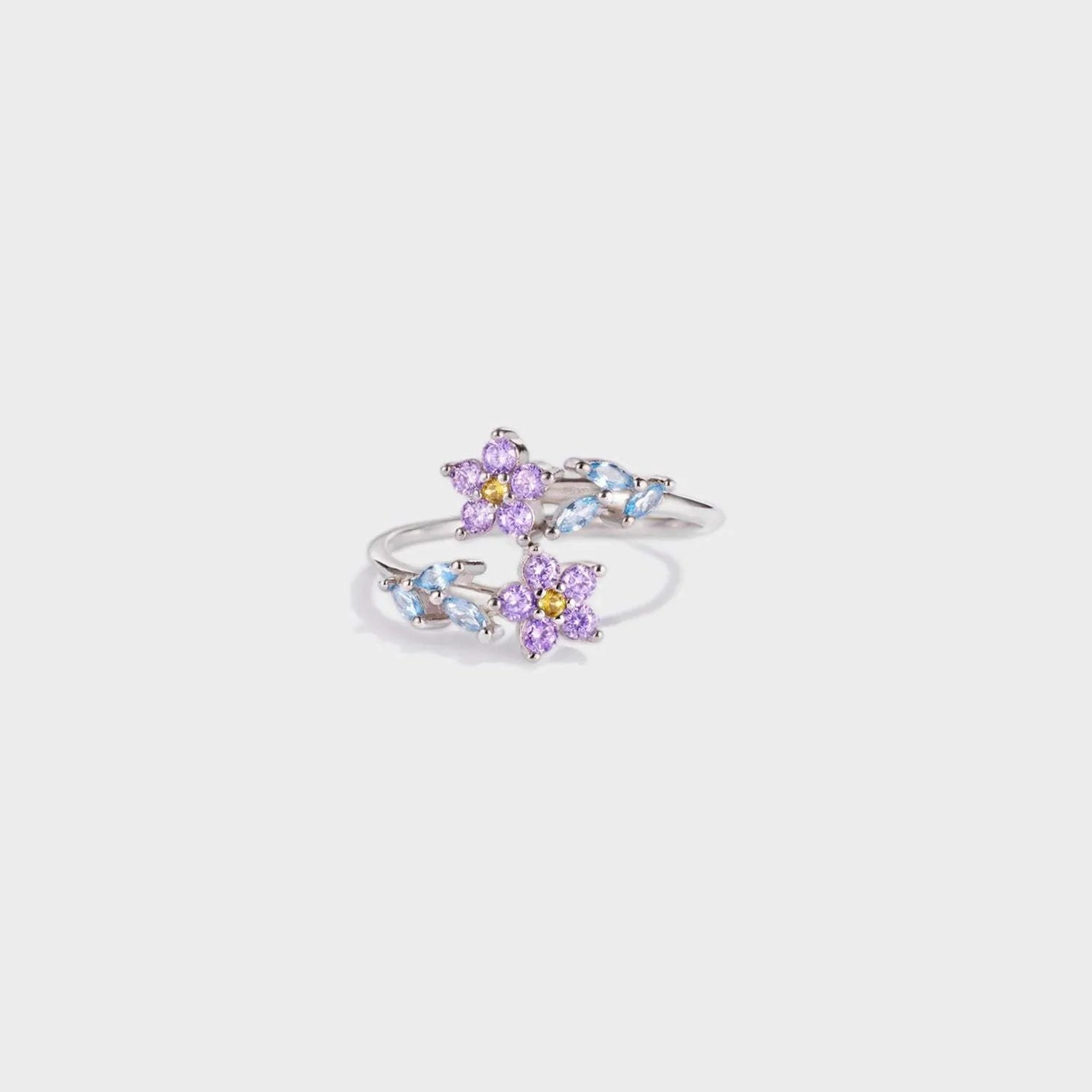 Flower Shape Inlaid Zircon 925 Sterling Silver Ring Silver 7 Rings - Tophatter Daily Deals