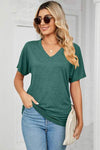 Ruched V-Neck Short Sleeve T-Shirt Women's T-Shirts - Tophatter Daily Deals