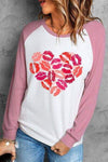 Lip Graphic Round Neck Long Sleeve T-Shirt Blush Pink Women's T-Shirts - Tophatter Daily Deals