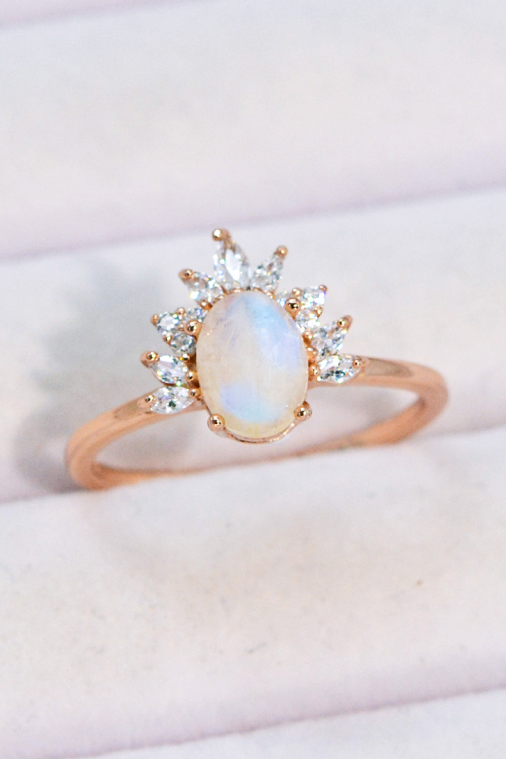 18K Rose Gold-Plated Natural Moonstone Ring Moonstone - Tophatter Daily Deals