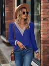 V-Neck Long Sleeve Blouse Royal Blue Blouses - Tophatter Daily Deals