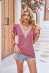 Contrast V-Neck Petal Sleeve Top Moonlit Mauve Blouses - Tophatter Daily Deals