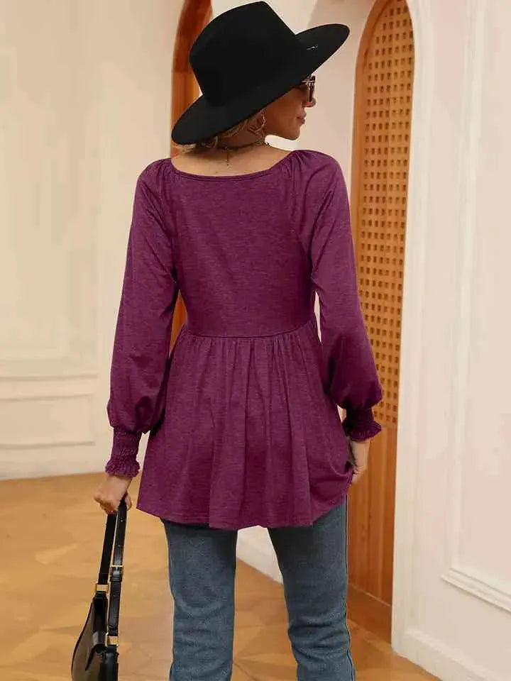 V-Neck Lantern Sleeve Blouse Blouses - Tophatter Daily Deals