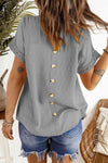 Swiss Dot Decorative Button Short Sleeve Blouse Blouses - Tophatter Daily Deals