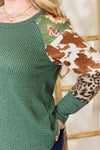 Hailey & Co Full Size Waffle-Knit Leopard Blouse Blouses - Tophatter Daily Deals