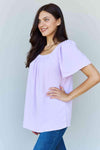 Ninexis Keep Me Close Square Neck Short Sleeve Blouse in Lavender Blouses - Tophatter Daily Deals