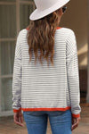 Striped Round Neck Drop Shoulder T-Shirt Blouses - Tophatter Daily Deals