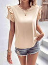 Ruffle Trim Short Sleeve Round Neck Blouse Blouses - Tophatter Daily Deals