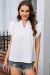 Notched Neck Butterfly Sleeve Blouse Blouses - Tophatter Daily Deals