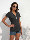 Half-Zip Short Sleeve Hooded Top Dark Gray Blouses - Tophatter Daily Deals