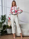 Printed Tie Neck Long Sleeve Blouse Blouses - Tophatter Daily Deals