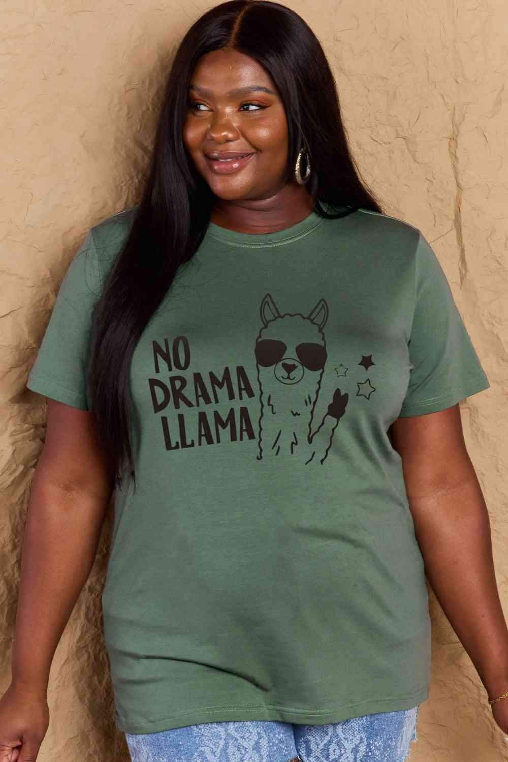 Simply Love Full Size NO DRAMA LLAMA Graphic Cotton Tee Women's T-Shirts - Tophatter Daily Deals