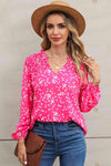 Double Take Printed Notched Neck Smocked Blouse Hot Pink Blouses - Tophatter Daily Deals