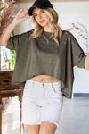 Distressed Asymmetric Hem Cropped Tee Shirt Women's T-Shirts - Tophatter Daily Deals