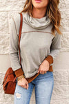 Contrast Cowl Neck Long Sleeve Top Blouses - Tophatter Daily Deals